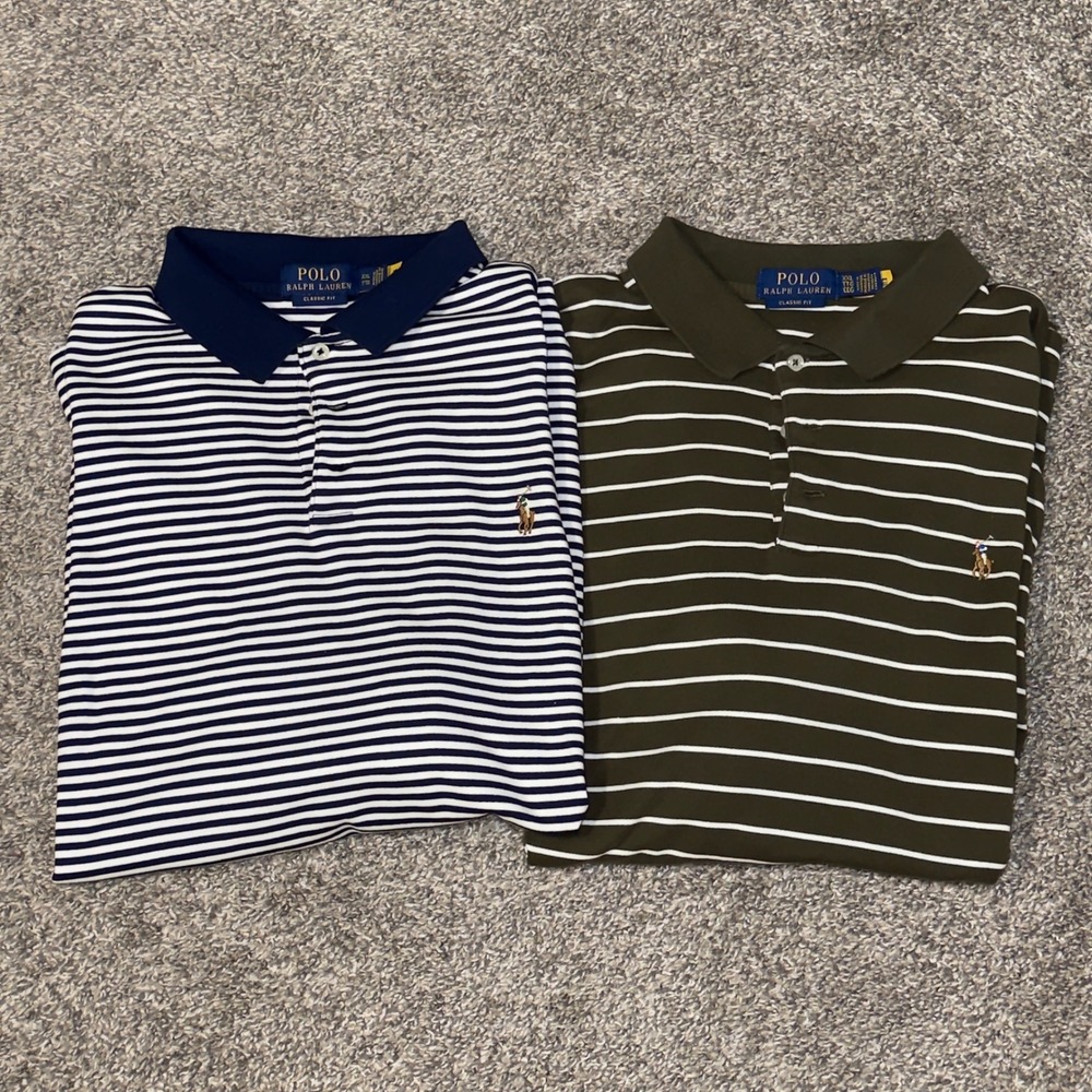 Polo Ralph Lauren Mens 2 Pack Striped Polo Shirts Classic Fit XXL Navy Olive